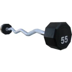 Fitness First 10-Sided Fixed Urethane Encased EZ Curl Barbell 25 - 115 Lbs